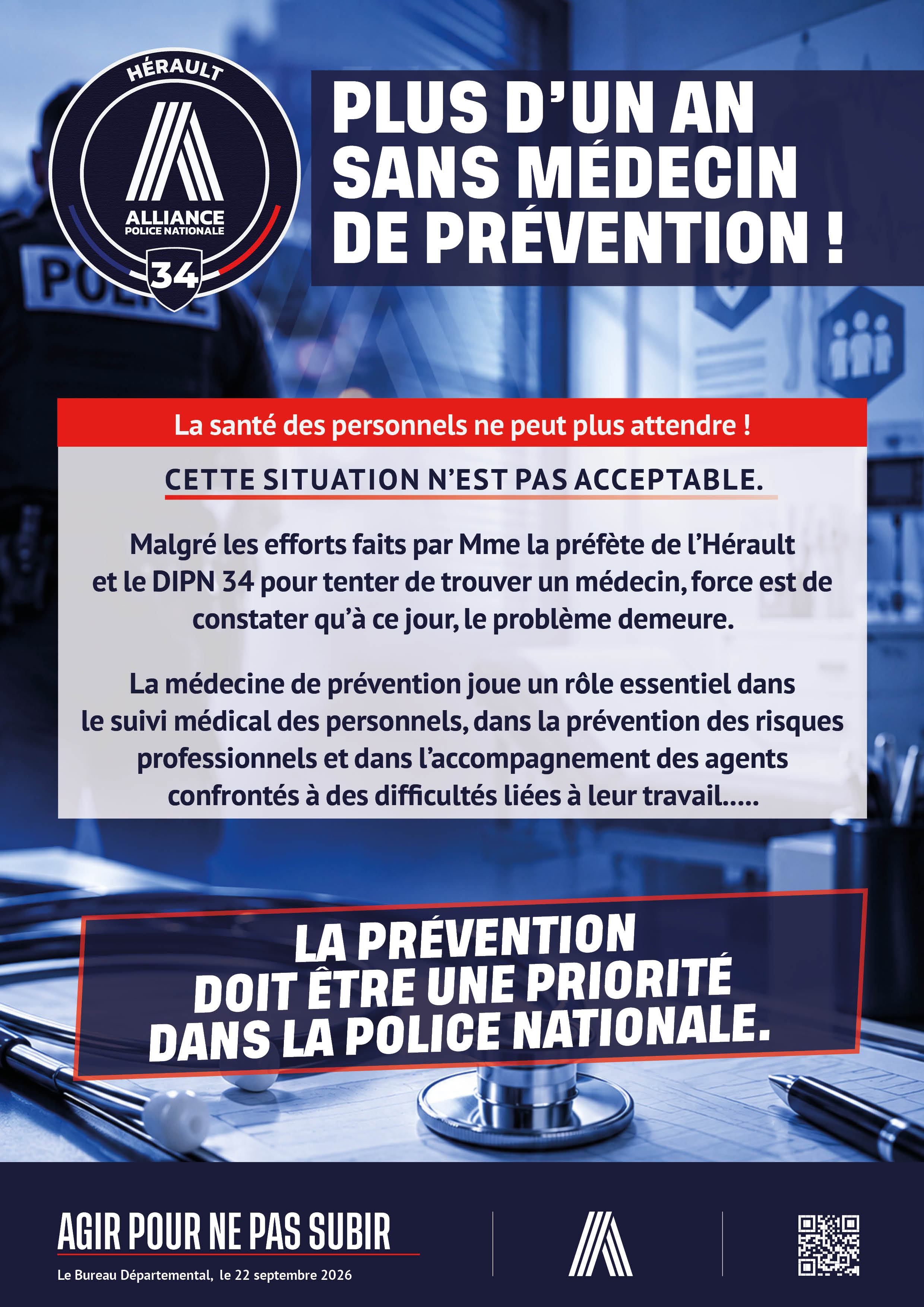 PLUS D’UN AN SANS MÉDECIN DE PRÉVENTION !