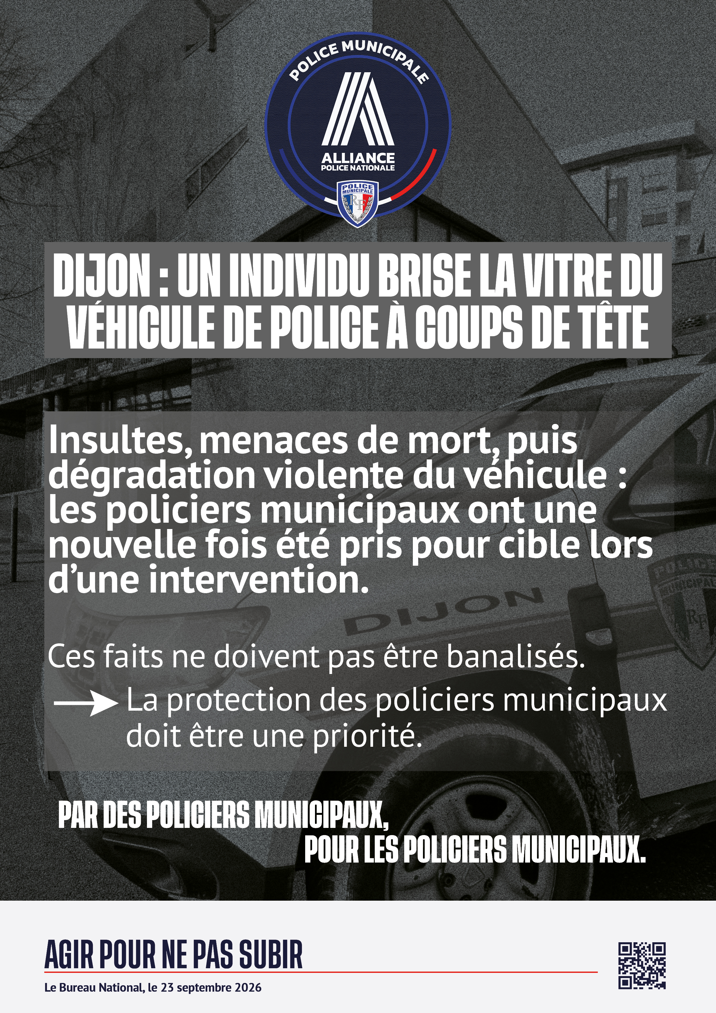 Dijon : un individu brise la vitre du vl à coups de tête