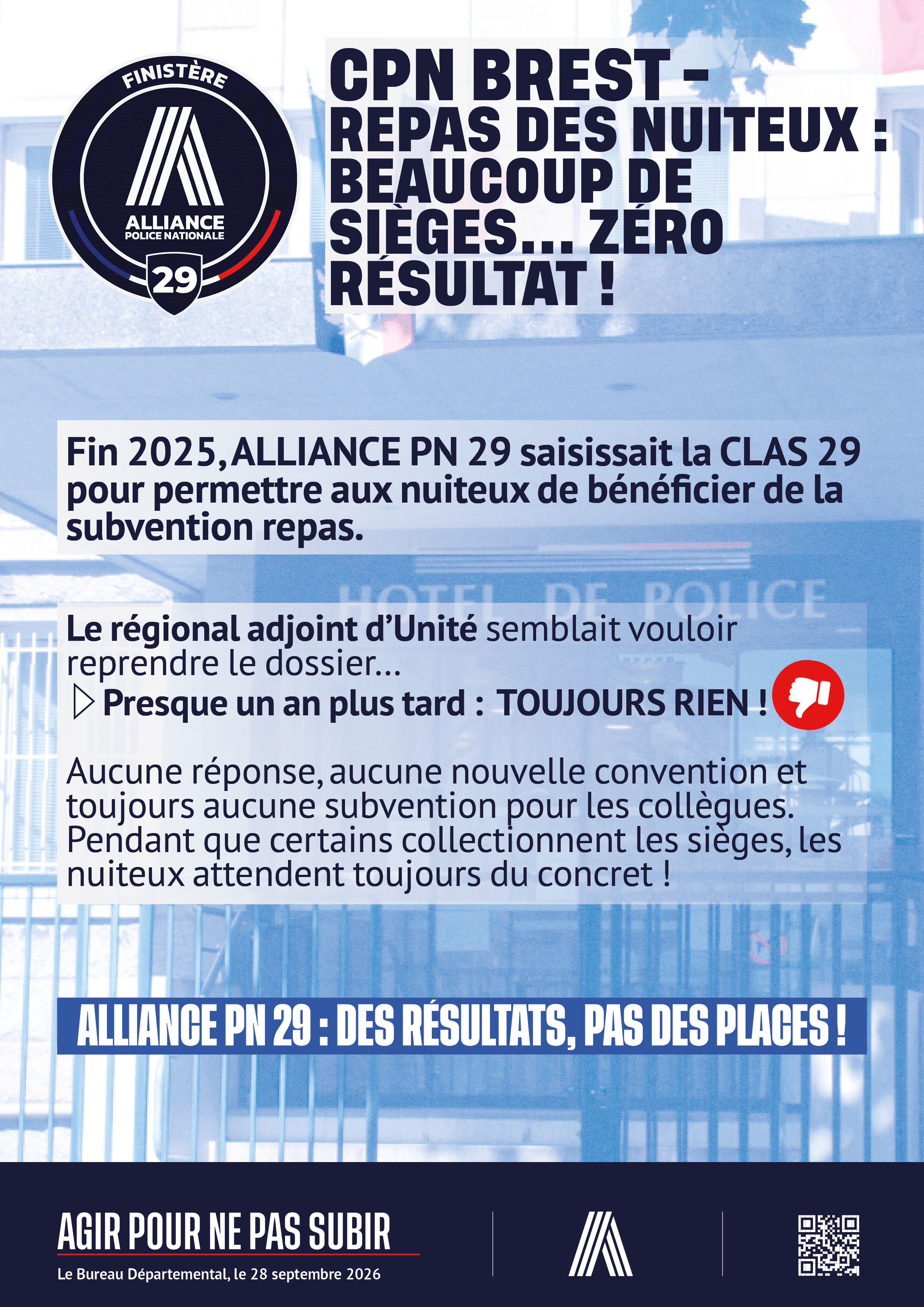 Brest - Repas des nuiteux : beaucoup de sièges... zéro résultat !