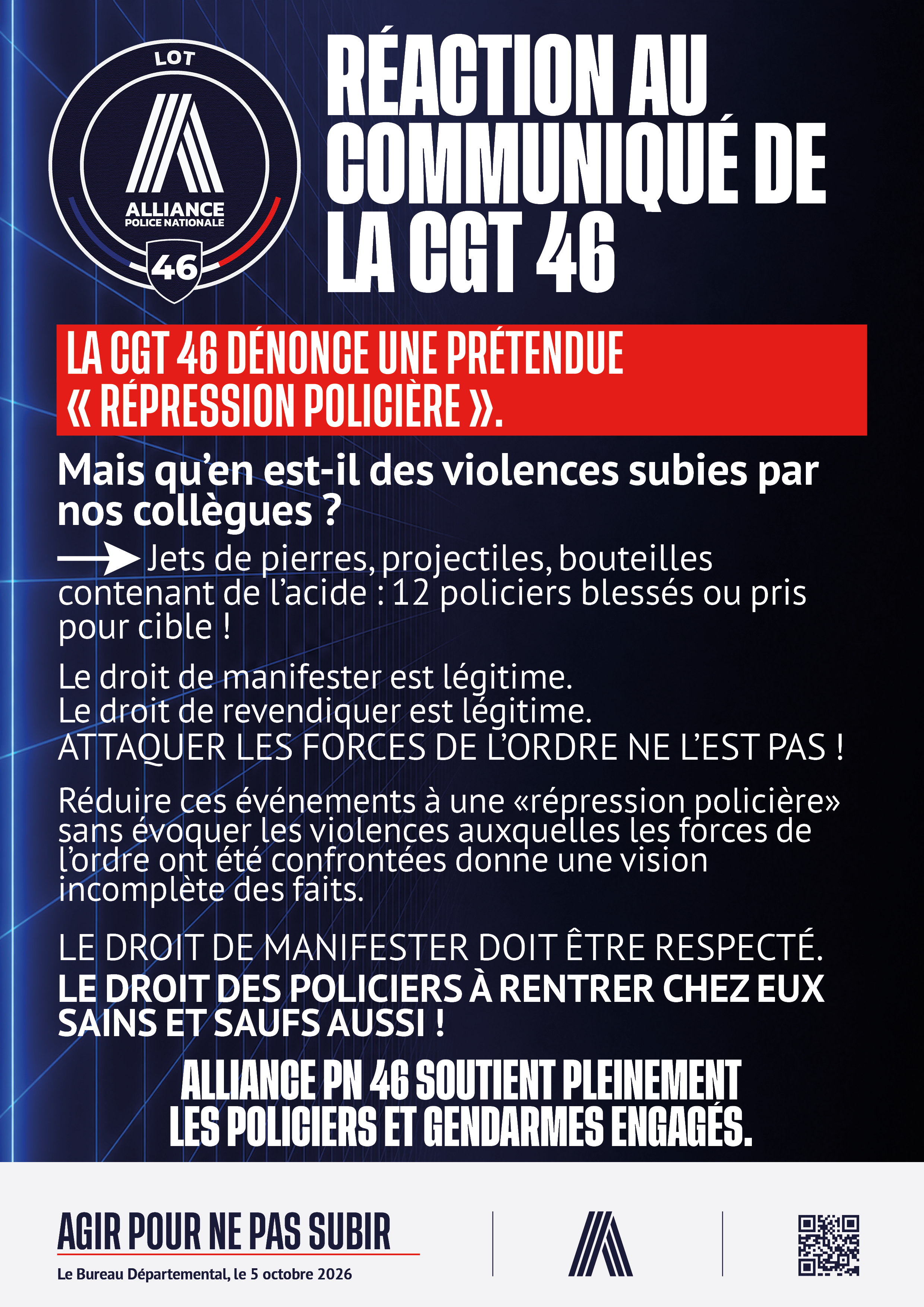 Réaction au communiqué de la CGT 46