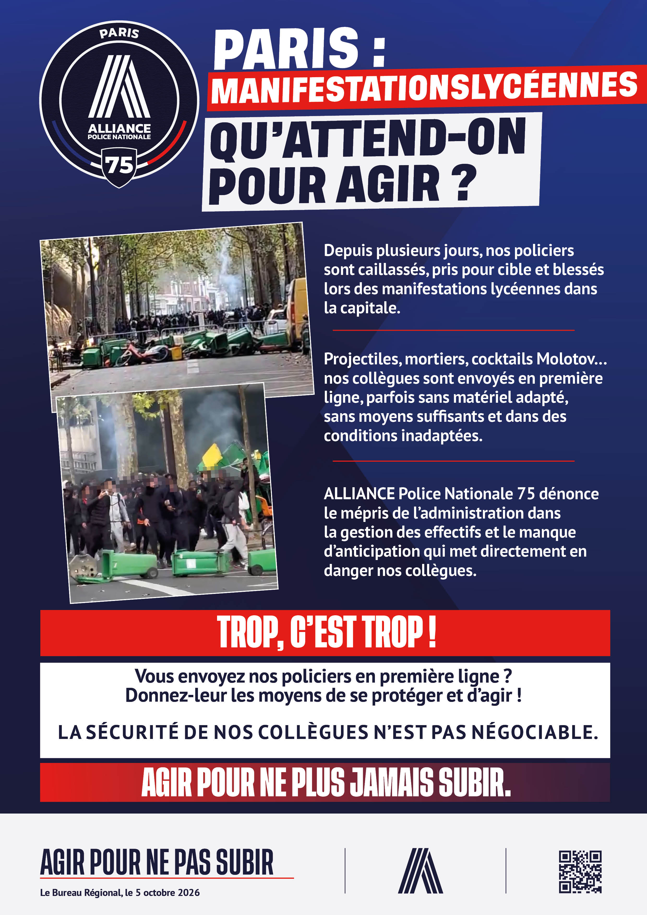 PARIS : MANIFESTATIONS LYCÉENNES QU’ATTEND-ON POUR AGIR ?