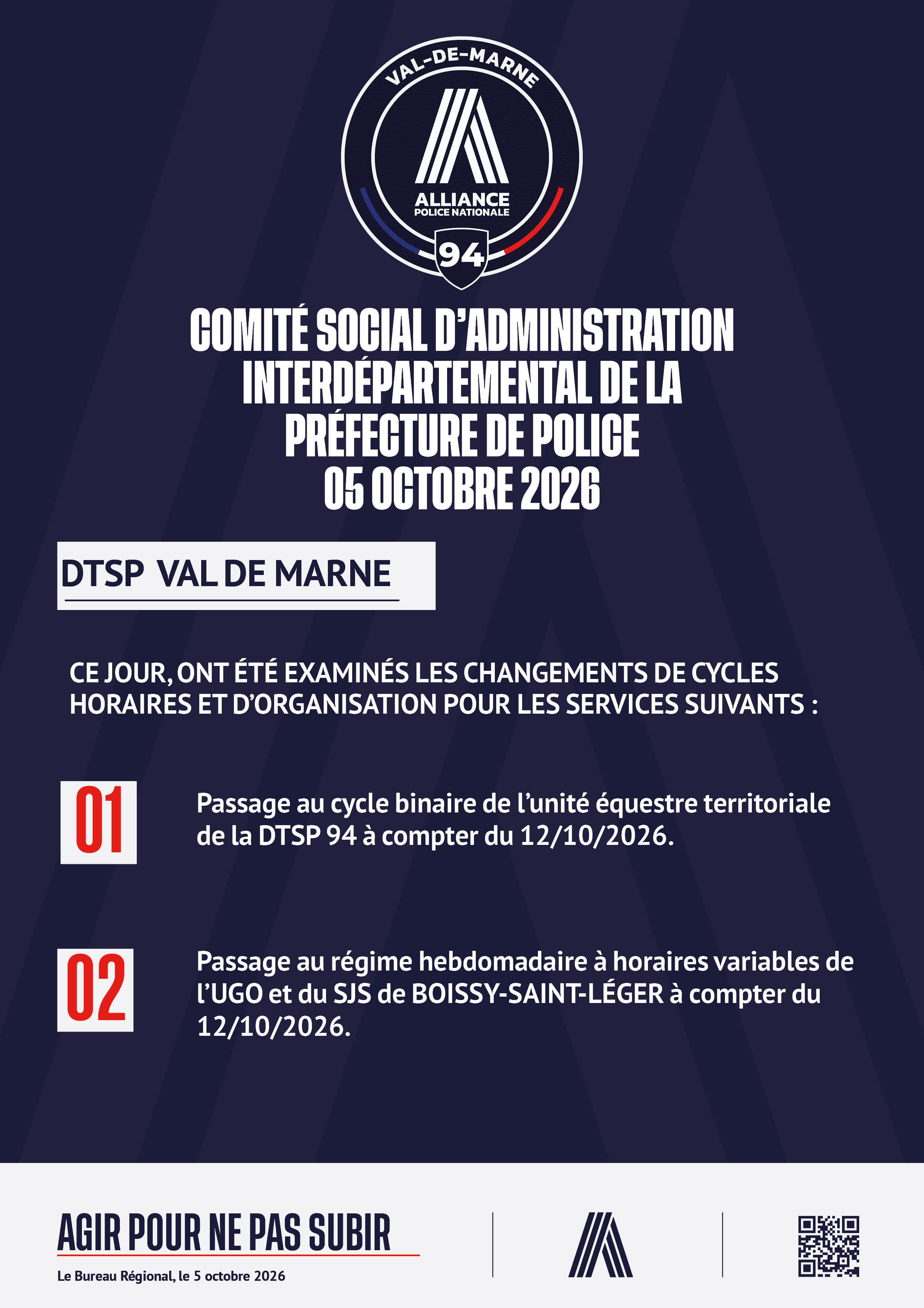 COMITÉ SOCIAL D’ADMINISTRATION INTERDÉPARTEMENTAL DE LA PRÉFECTURE DE POLICE 05 OCTOBRE 2026 DTSP VAL DE MARNE