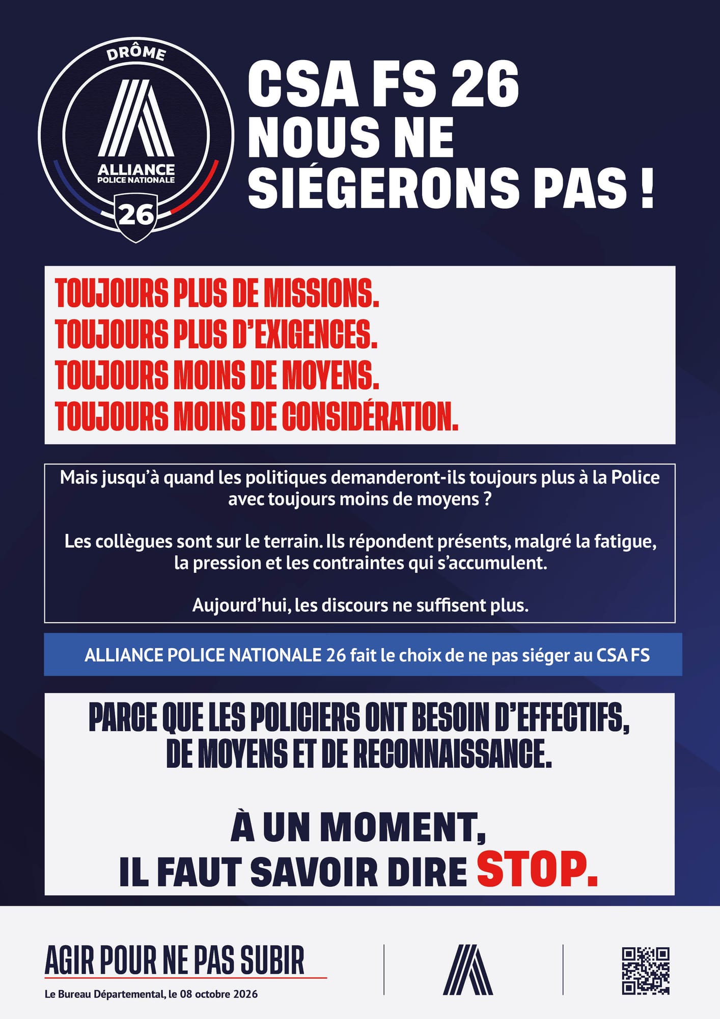 CSA FS 26 : NOUS NE SIÉGERONS PAS !