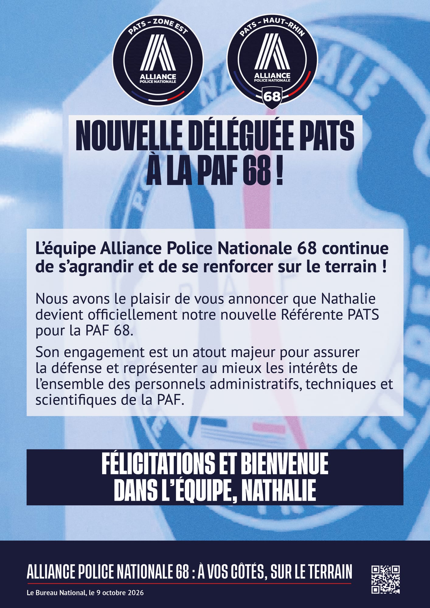 Nouvelle déléguée à la PAF 68