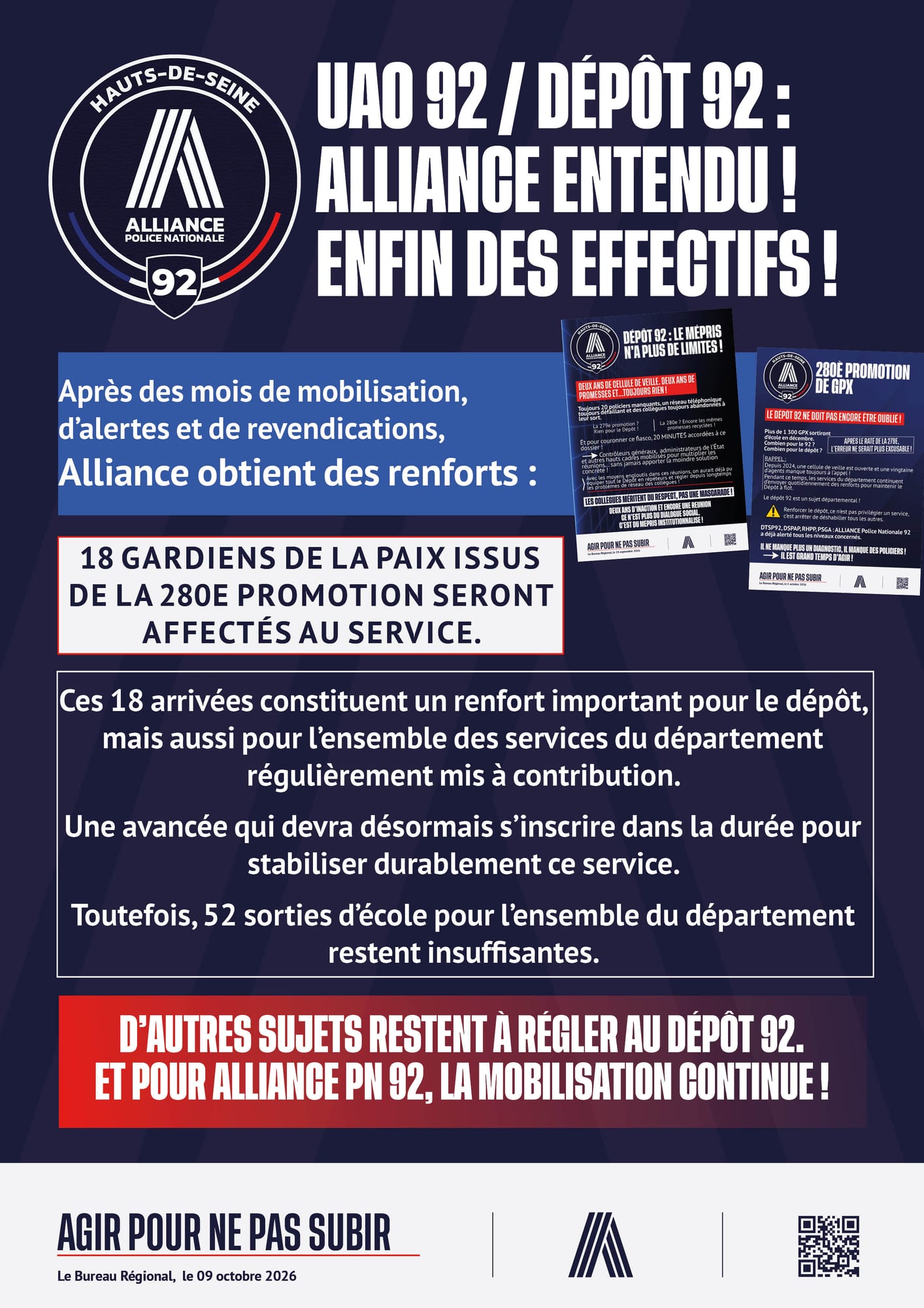 UAO 92 / DÉPÔT 92 : ALLIANCE ENTENDU ! ENFIN DES EFFECTIFS !