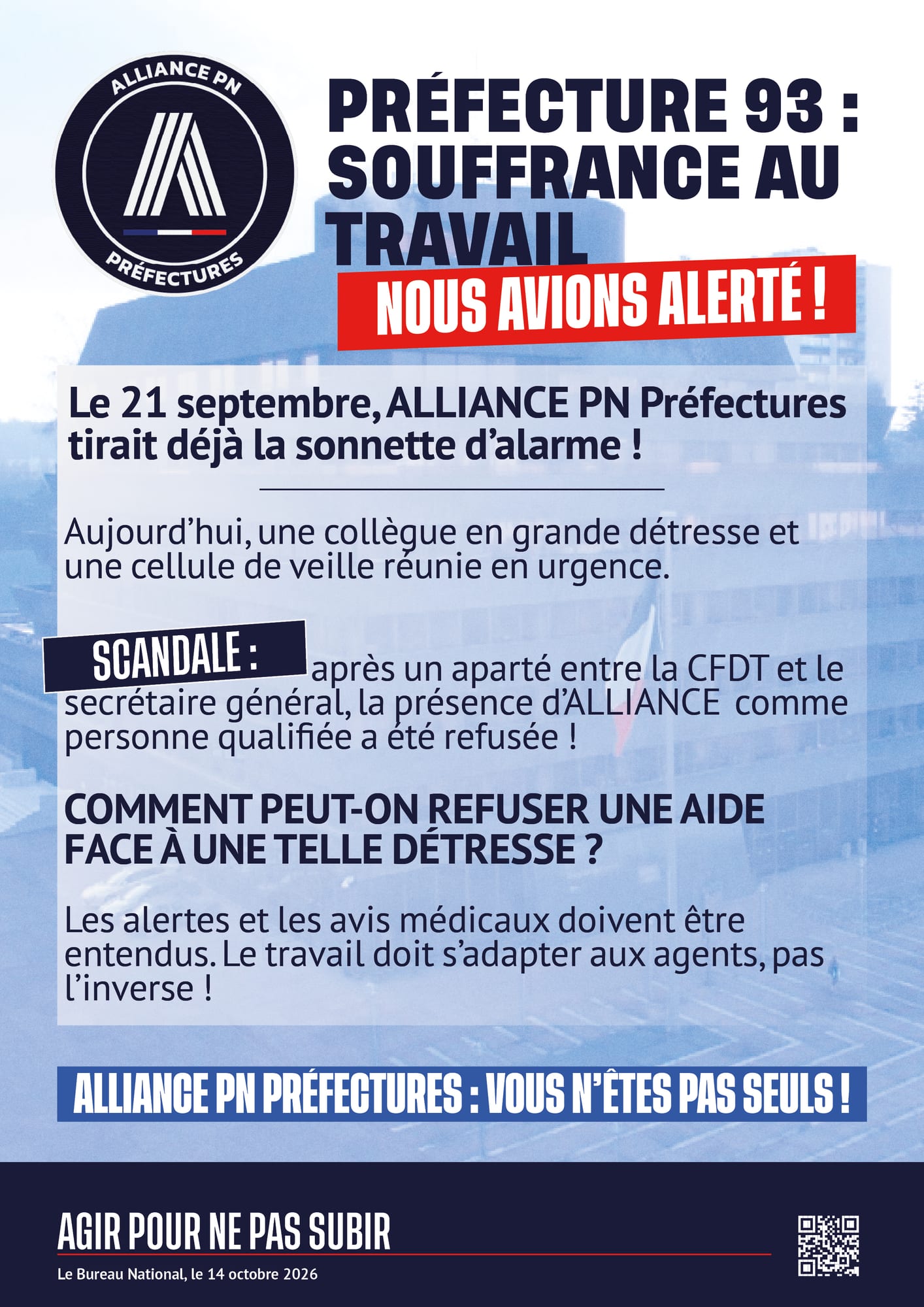 Préfecture 93 : souffrance au travail, Nous avions alerté !