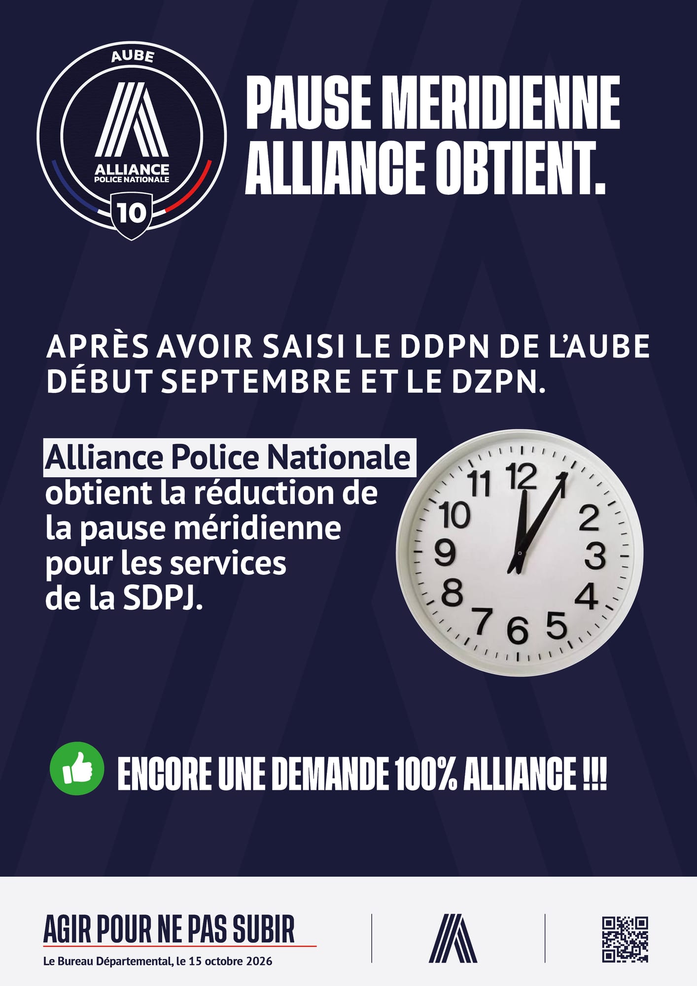 Pause méridienne, Alliance obtient .