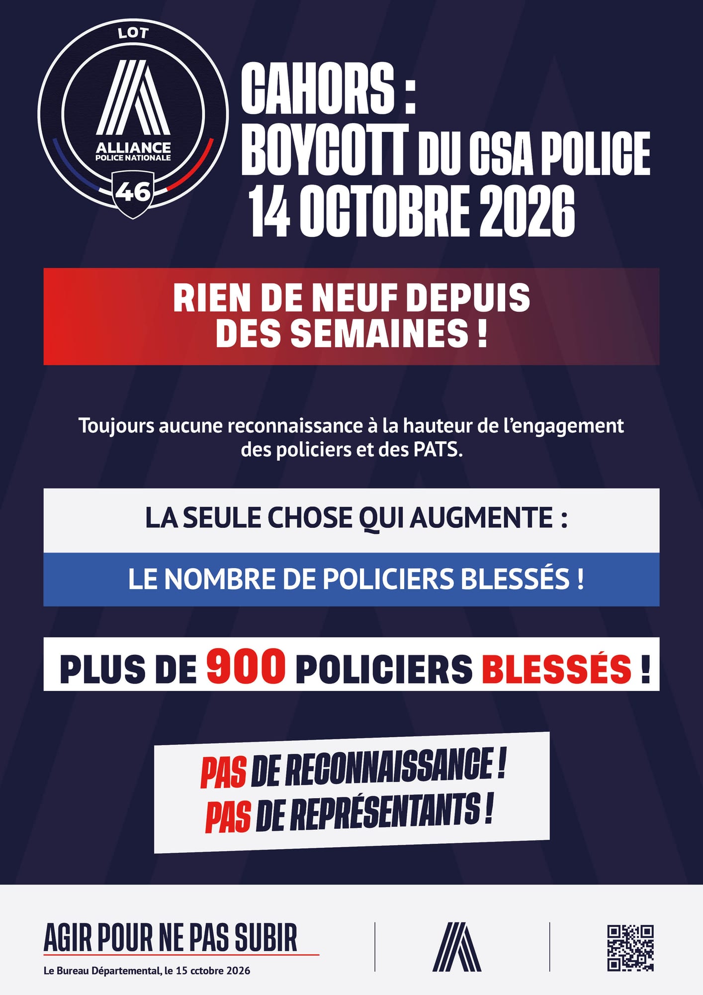 CAHORS :BOYCOTT DU CSA POLICE – 14 OCTOBRE 2026
