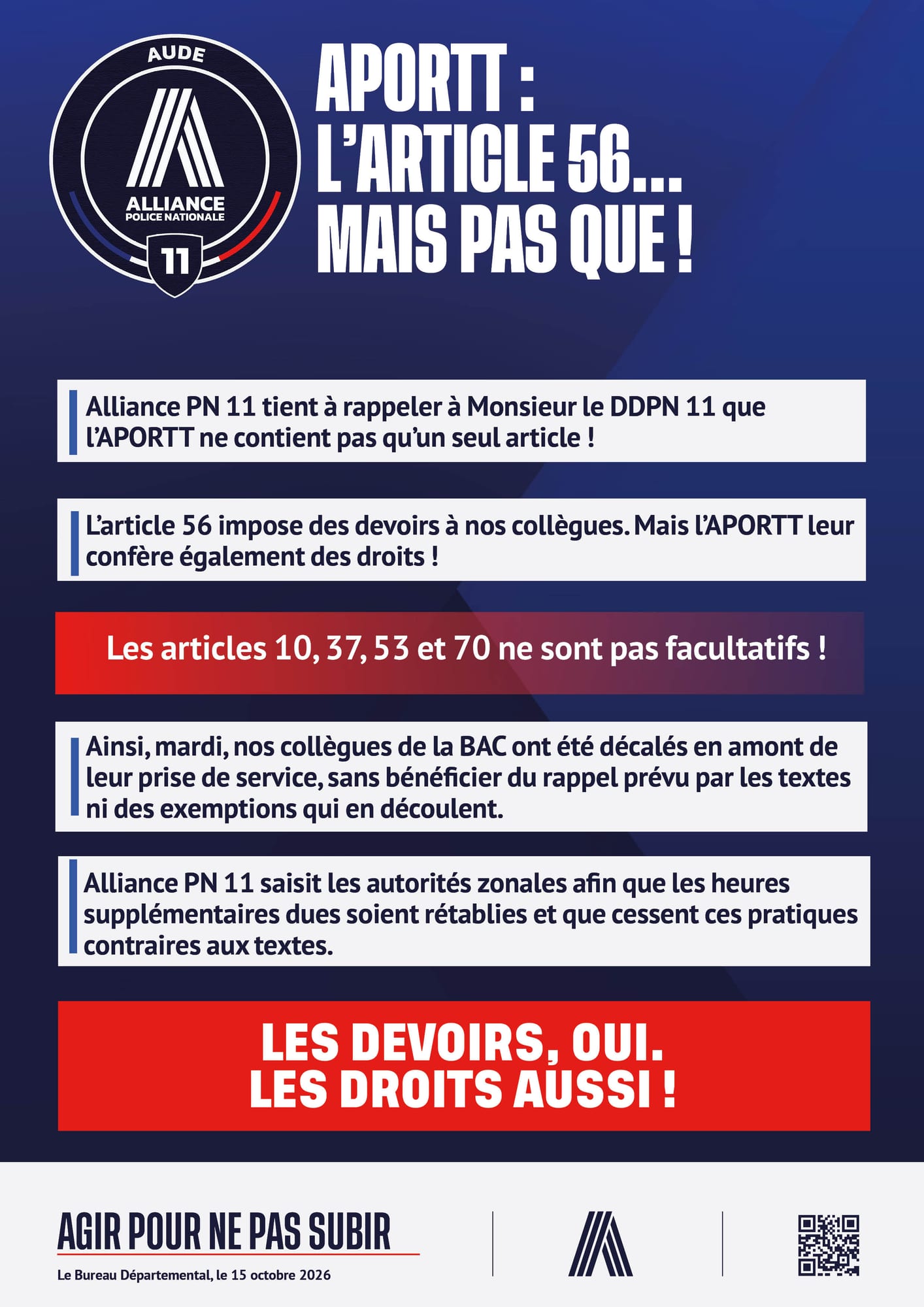APORTT : L’ARTICLE 56… MAIS PAS QUE !