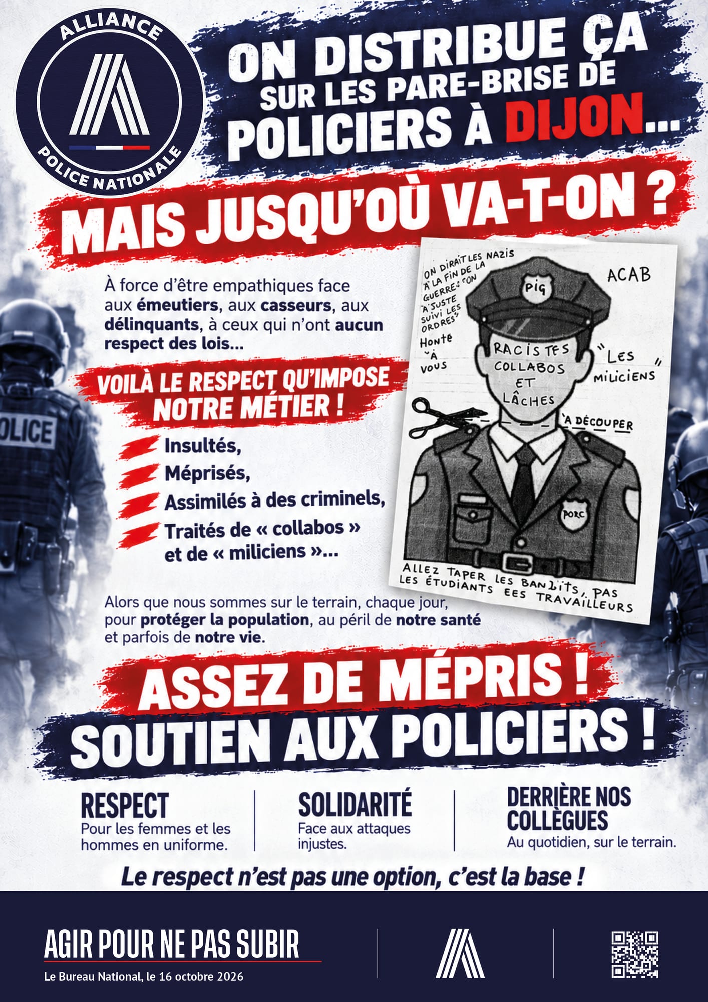 On distribue ça sur les pare-brise de policiers à Dijon...
