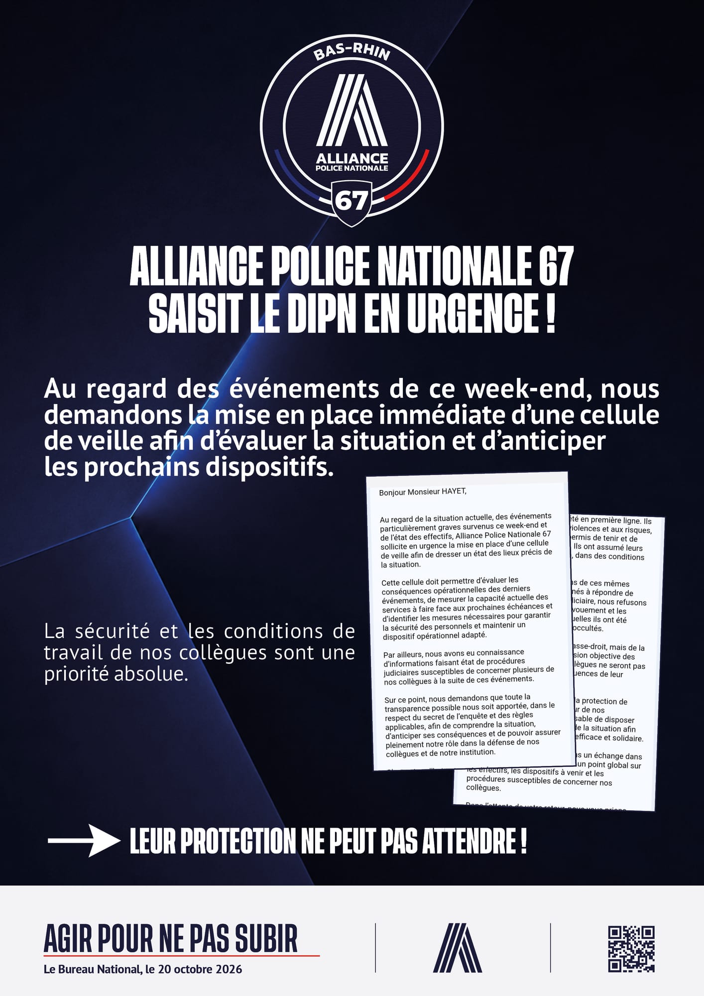 Alliance saisit le DIPN en urgence !