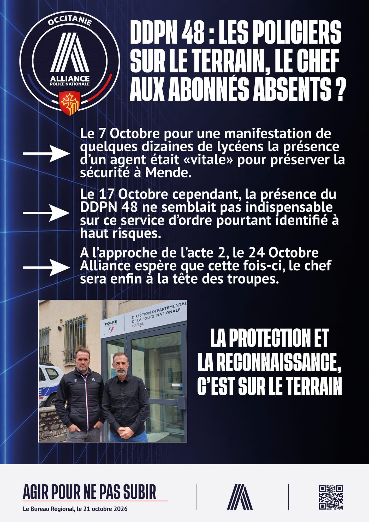 DDPN 48 : les policiers sur le terrain, le chef aux abonnés absents ?
