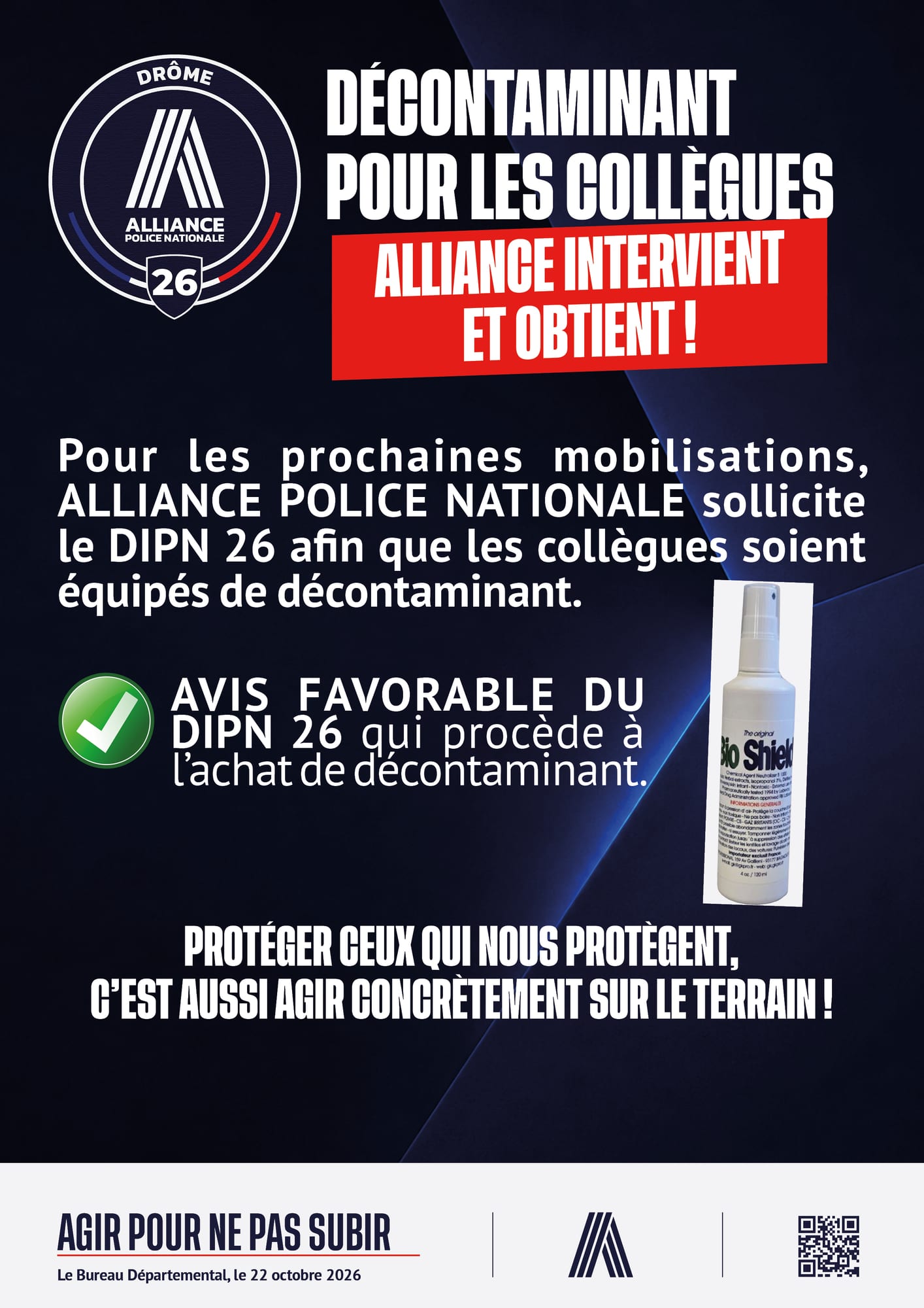 Décontaminant pour les collègues : Alliance obtient !