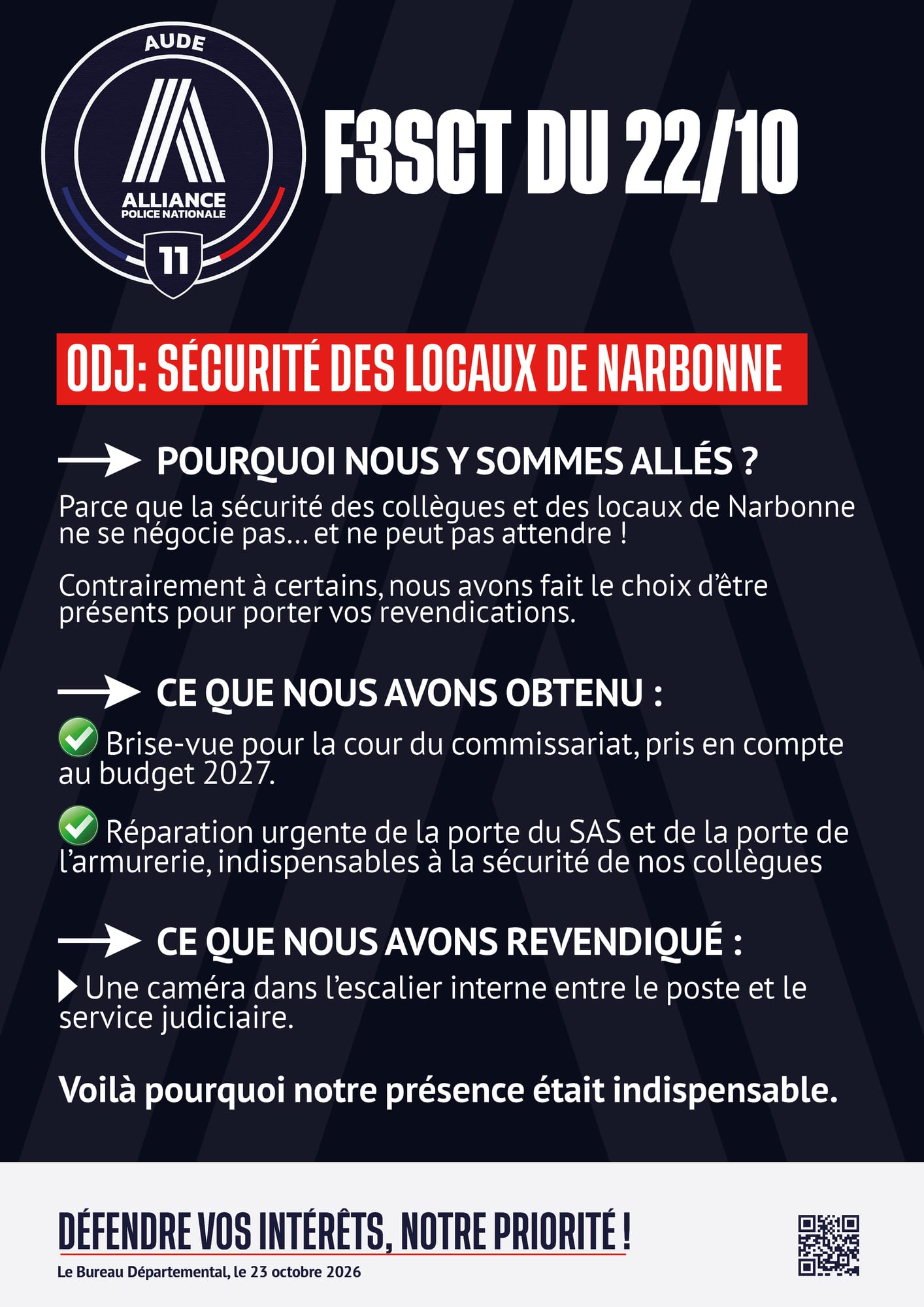 F3SCT du 22/10/26. ODJ : Sécurité des locaux de Narbonne