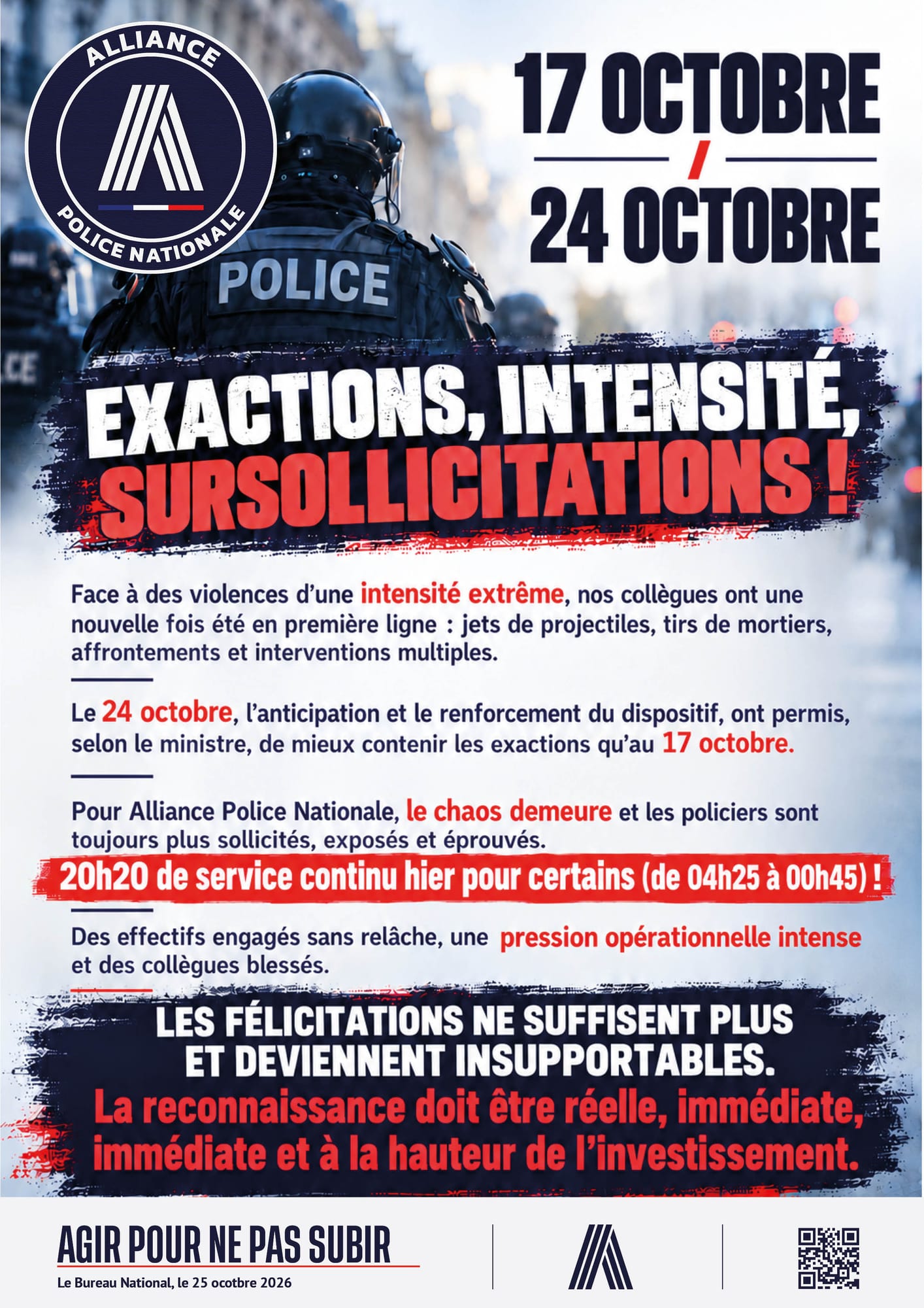 17 OCTOBRE / 24 OCTOBRE EXACTIONS, INTENSITÉ, SURSOLLICITATIONS!