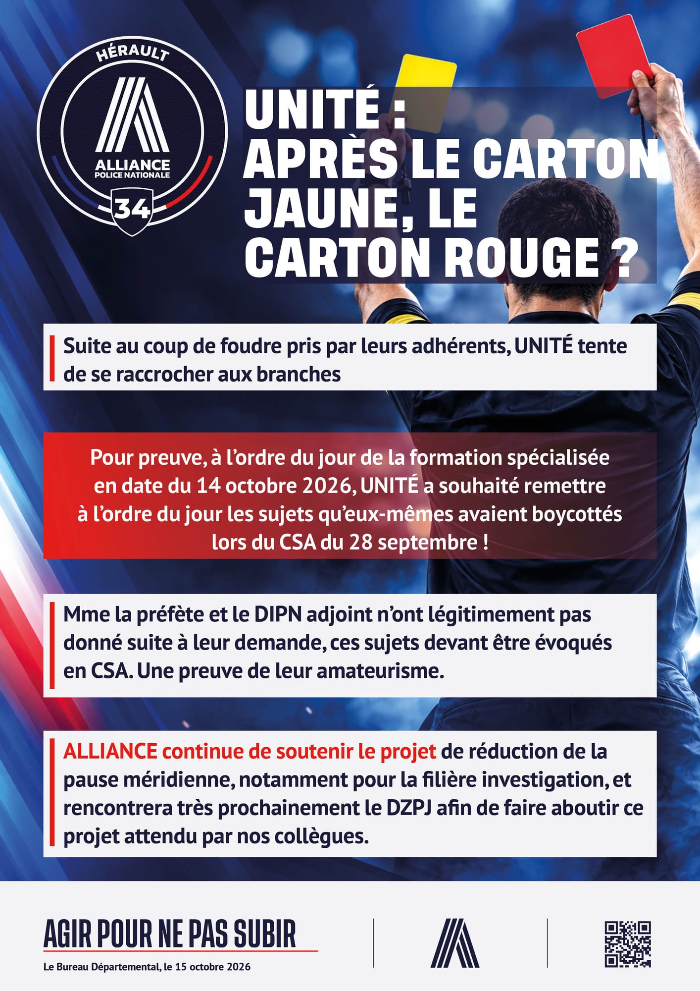 UNITÉ : APRÈS LE CARTON JAUNE, LE CARTON ROUGE ?