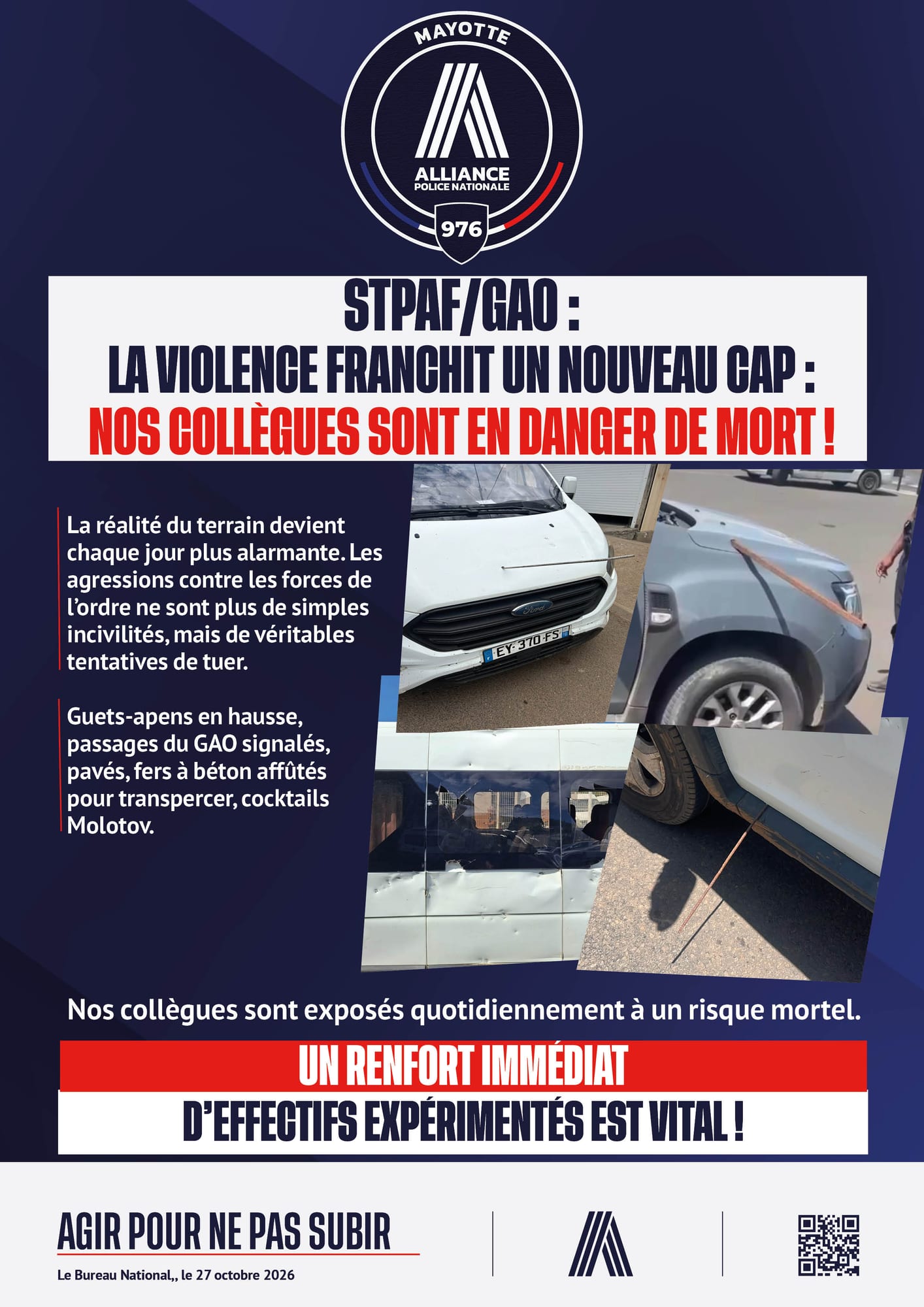 STPAF/GAO : LA VIOLENCE FRANCHIT UN NOUVEAU CAP : NOS COLLÈGUES SONT EN DANGER DE MORT !
