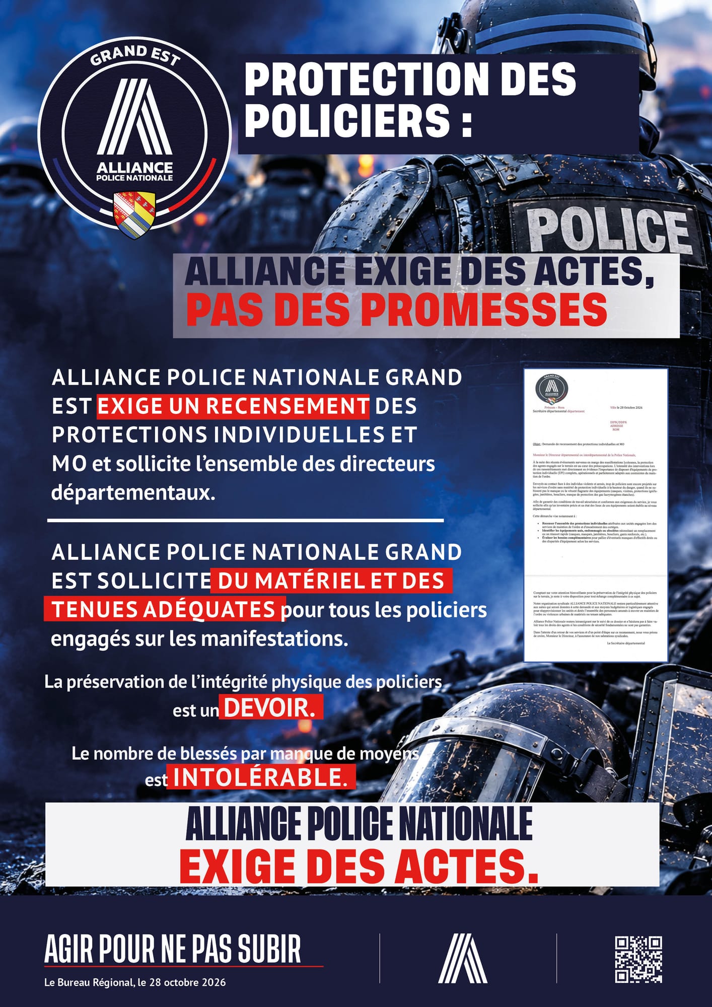 PROTECTION DES POLICIERS ALLIANCE EXIGE DES ACTES PAS DES PROMESSES