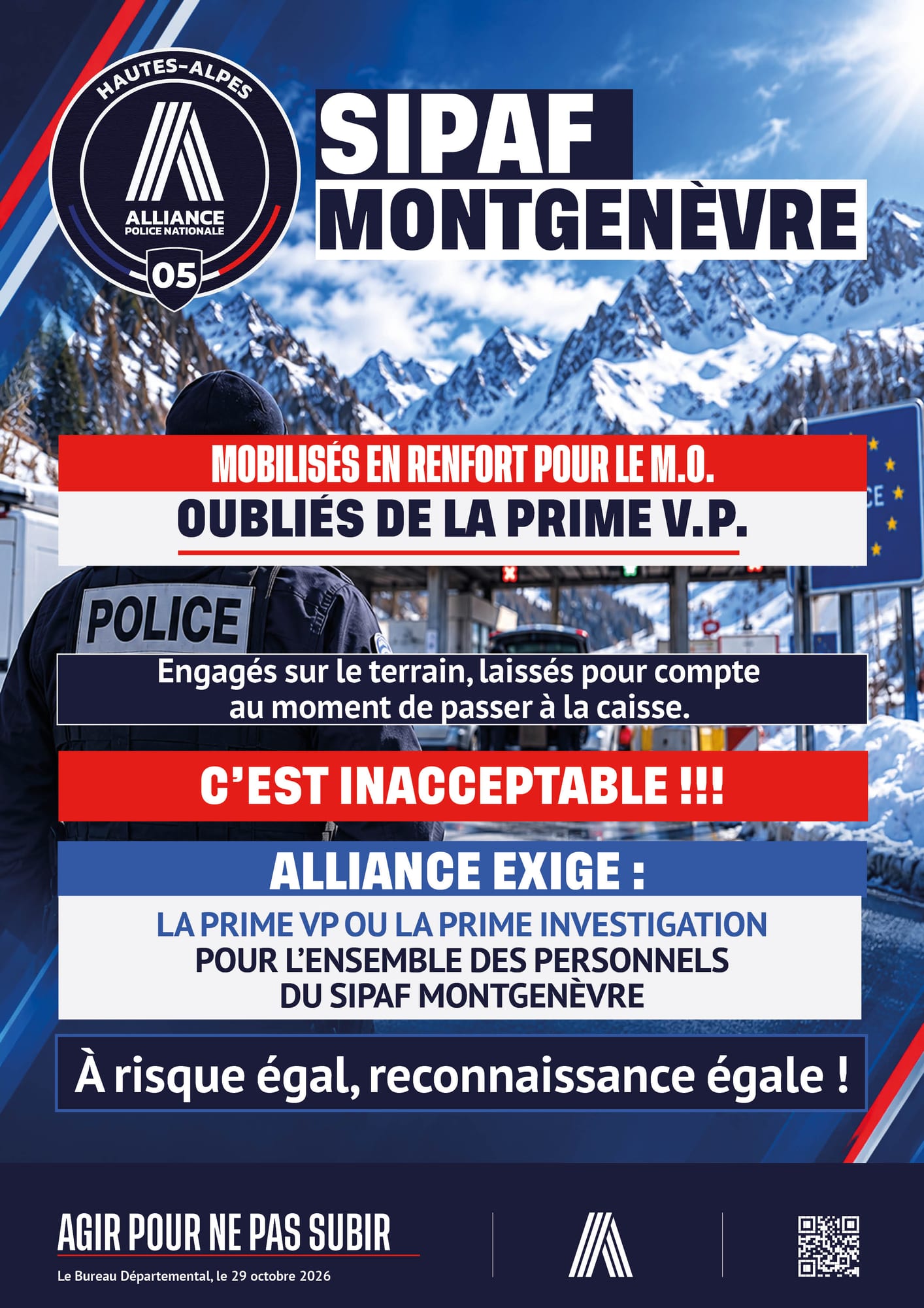 SIPAF MONTGENÈVRE MOBILISÉS EN RENFORT POUR LE M.O. OUBLIÉS DE LA PRIME V.P.