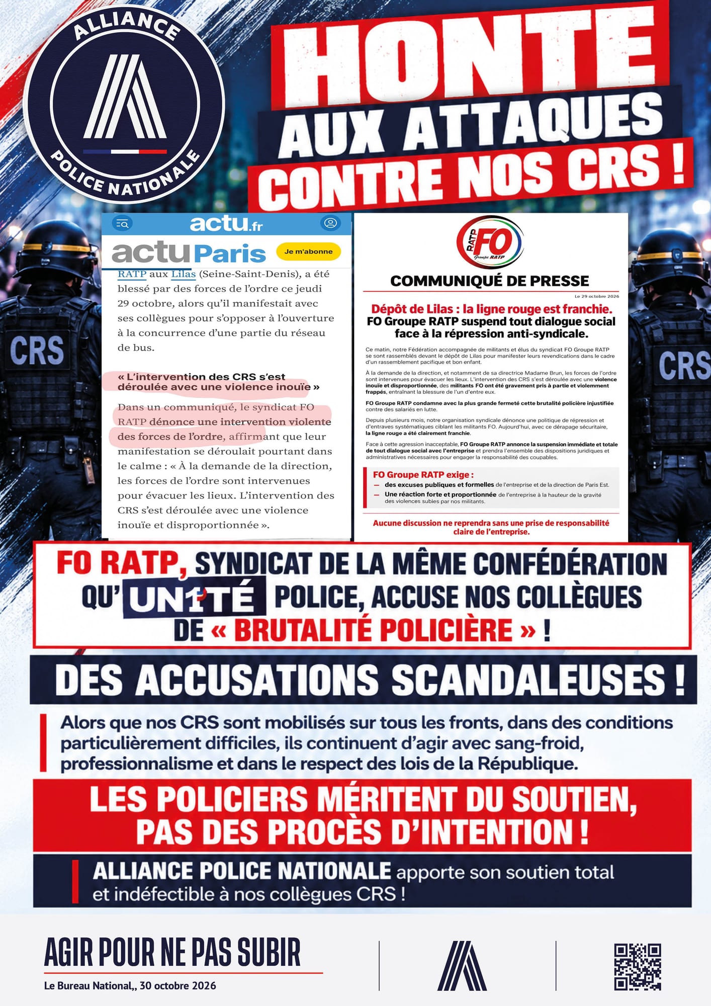 HONTE AUX ATTAQUES CONTRE NOS CRS !