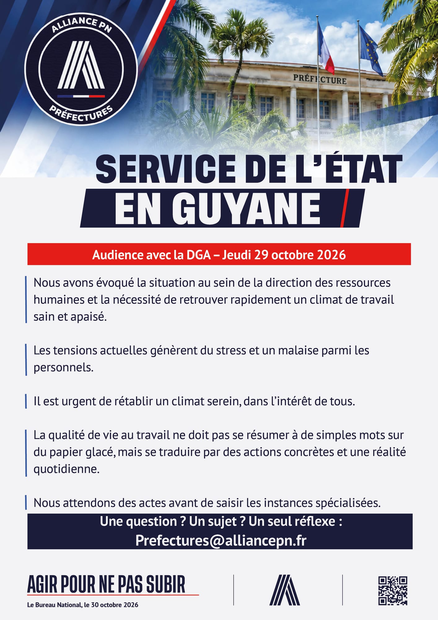 SERVICE DE L'ÉTAT EN GUYANE Audience avec la DGA – Jeudi 29 octobre 2026